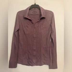 PrAna wool blend mauve v-neck long sleeve button down blouse women’s medium.